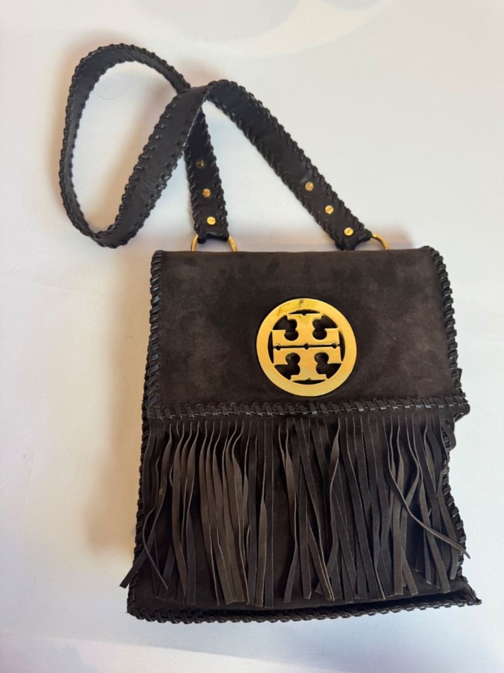 Tory Burch Brown Suede Fringe Crossbody Bag EUC